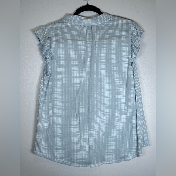 Chic Blue Cap Sleeve Blouse with Tie Front. Officecore. Wear to Work. Career. - Picture 2 of 6